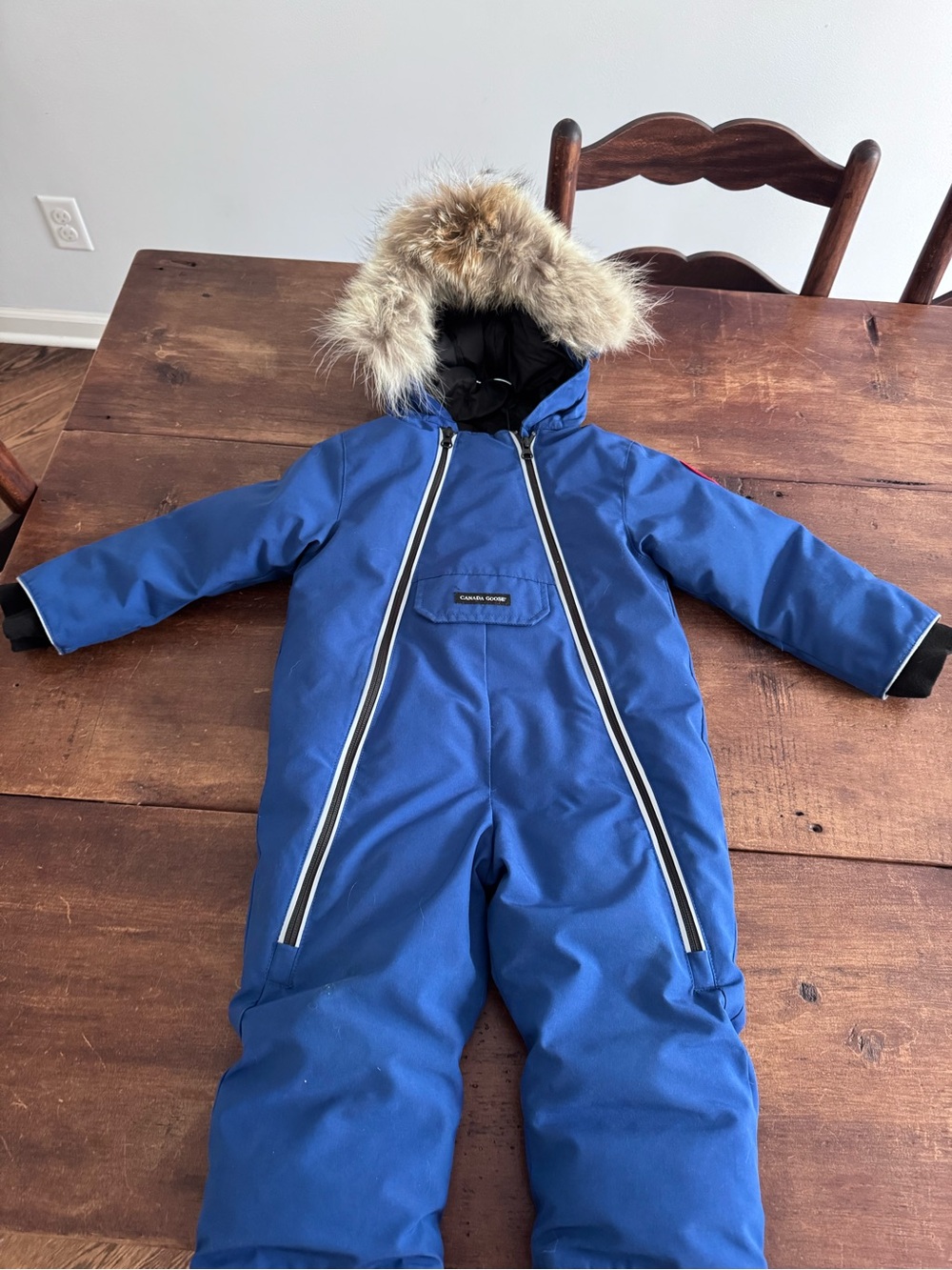 Canada Goose Blue Snow One-Piece Snowsuit with Detachable Fur Hood size 18-24m